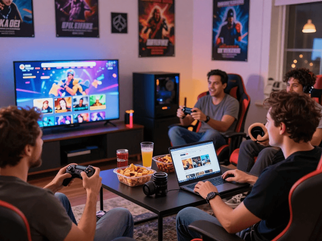 Engaging adult game night scene with friends playing interactive games, showcasing the joyful atmosphere of Lewdspot's gaming experience.