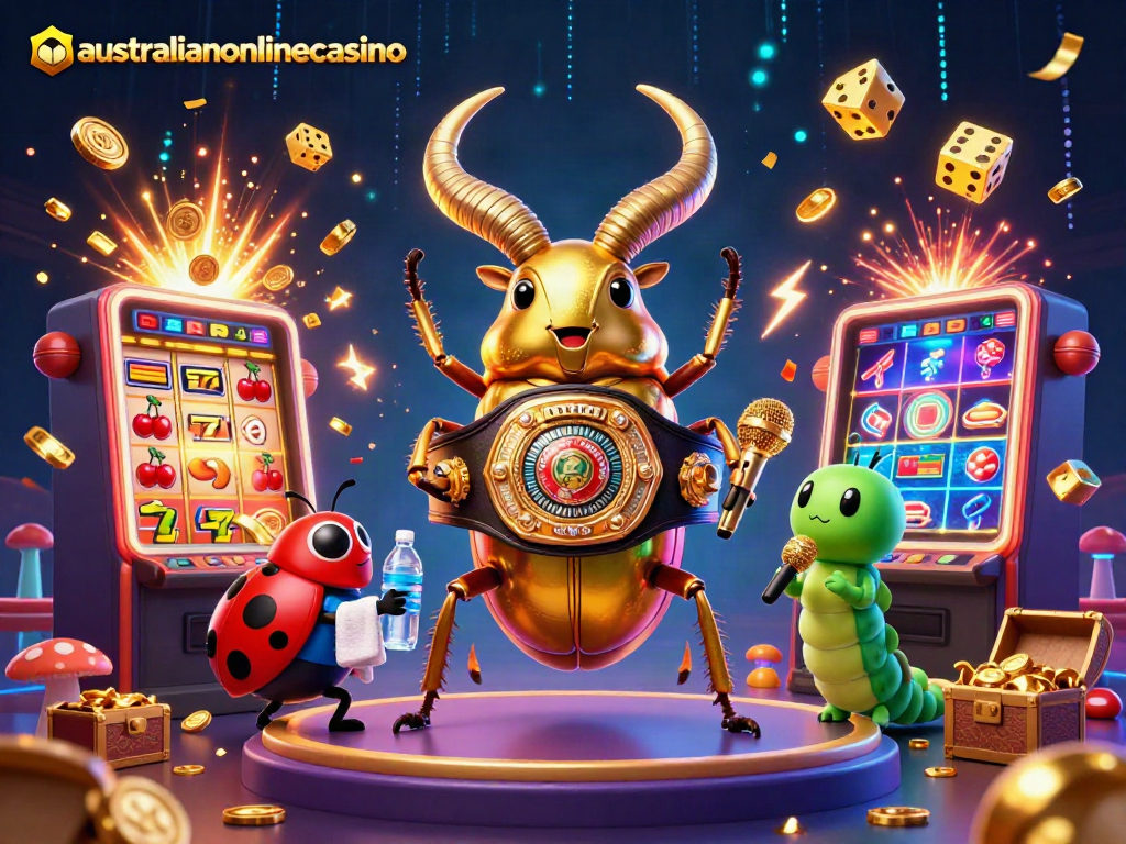 Play exciting pokies at australianonlinecasino with vibrant 3D casino elements and characters.
