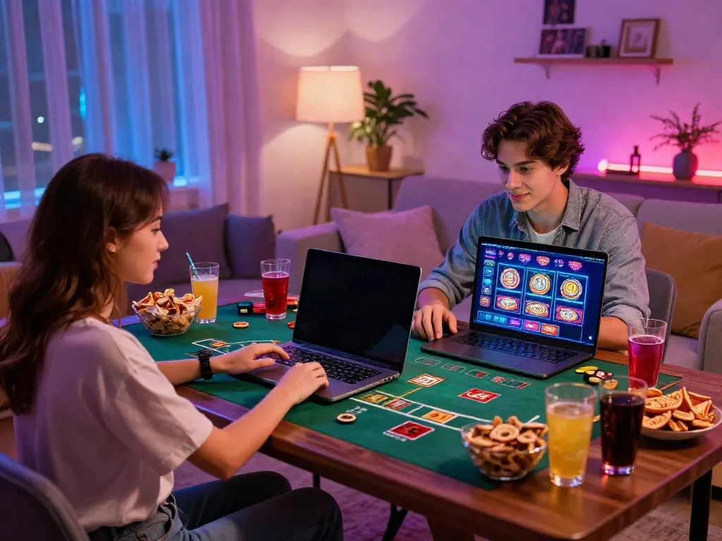 Exciting online gaming setup with a couple enjoying non gamstop casino uk games at home.