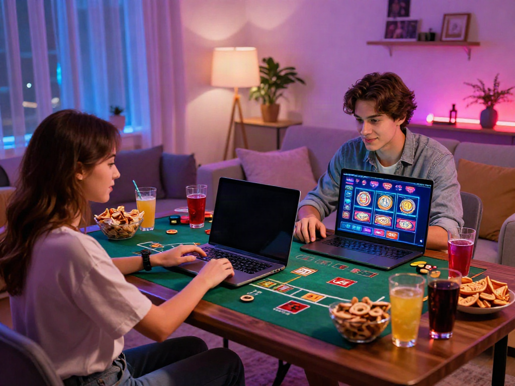 Exciting online gaming setup with a couple enjoying non gamstop casino uk games at home.