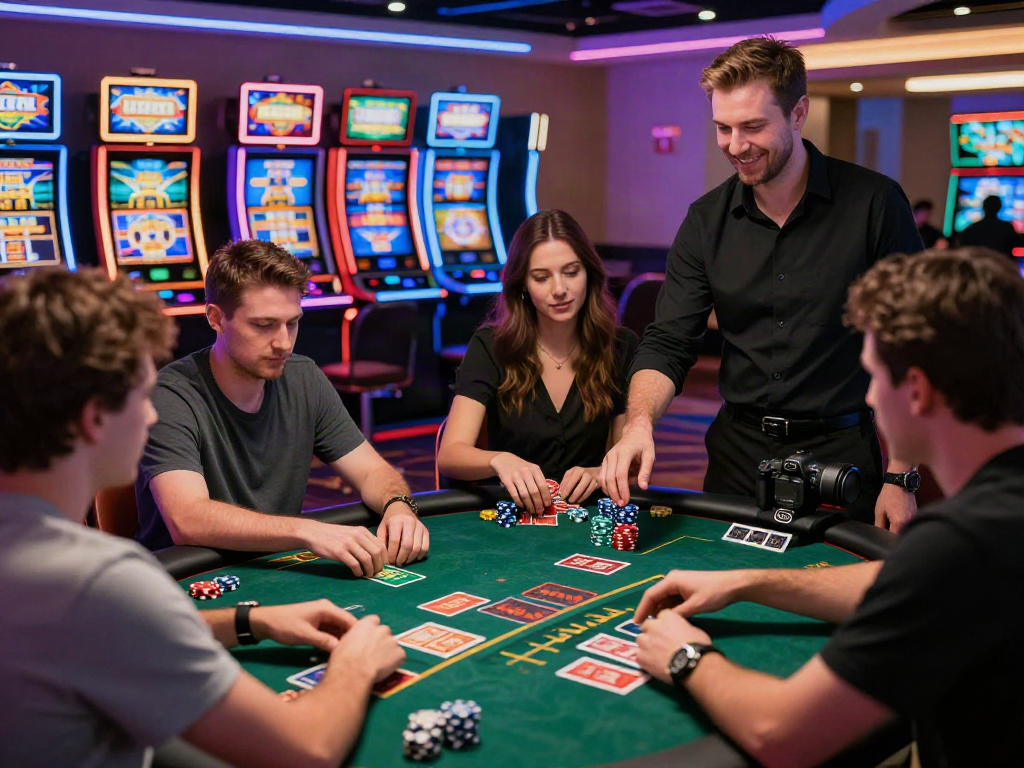 Engaged players at a non gamstop casino uk, enjoying card games and slots.