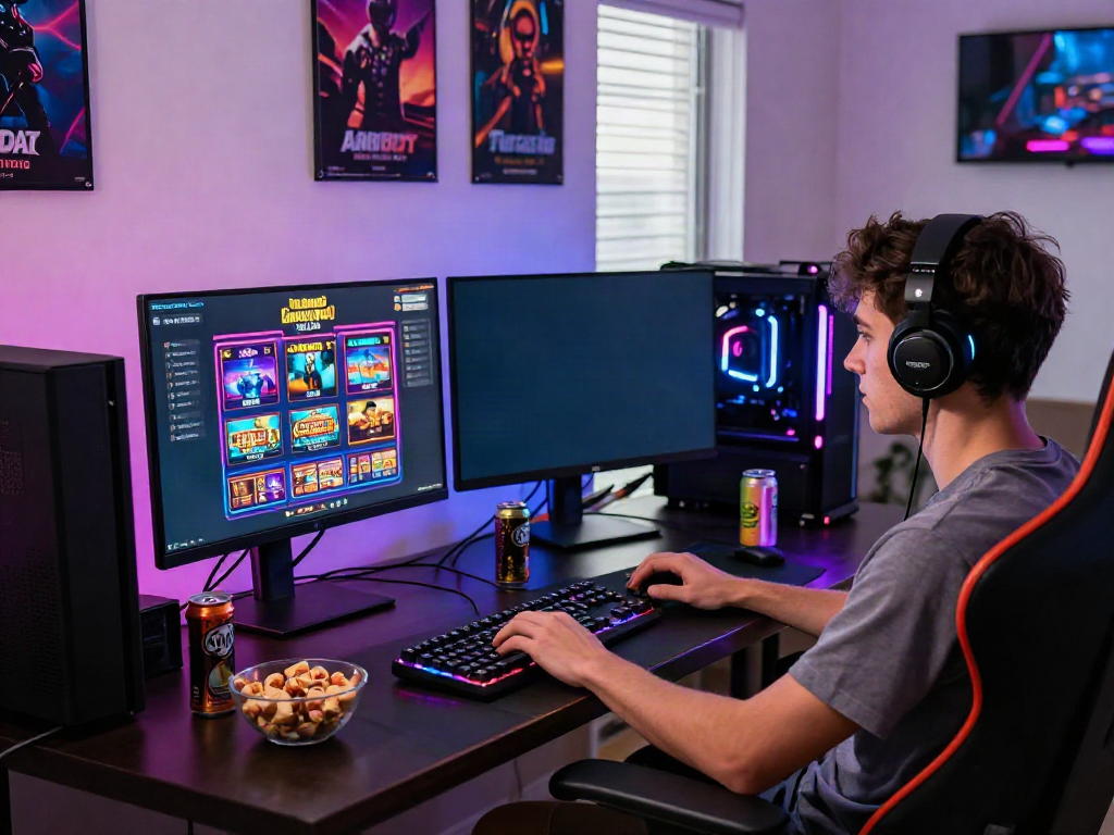 Engaging atmosphere in a vibrant home gaming setup featuring non GamStop casino games.