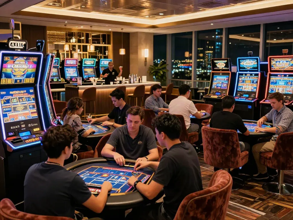 Exciting ambiance in a non GamStop casino UK showcasing gamers enjoying the thrill of various games.