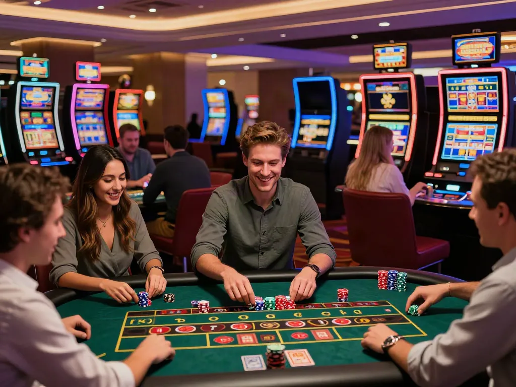 Exciting gaming atmosphere at a non GamStop casino UK with players celebrating a win.