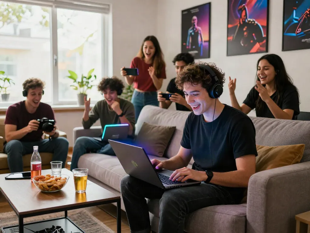 Engaging non GamStop casino UK gaming scene in a lively home setup.