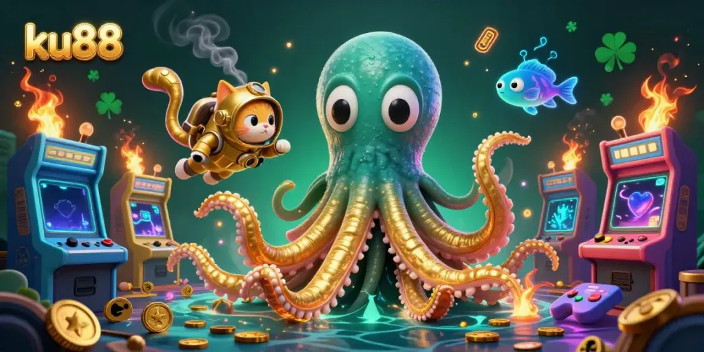 Experience thrilling casino action at ku88 with vibrant 3D characters amidst glowing game elements.