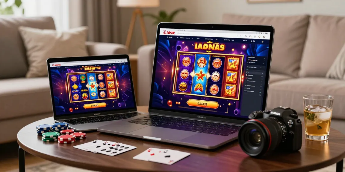 Exciting gaming interface on non Gamstop casino UK laptop in cozy living room.