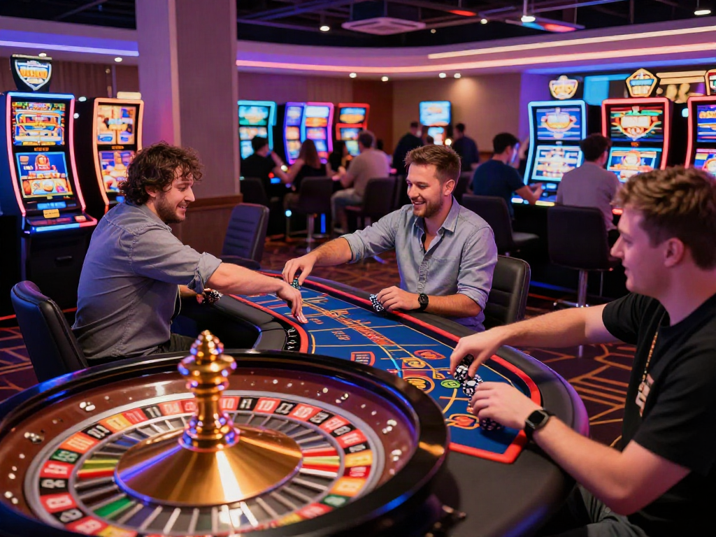 Excited players at a non Gamstop casino UK enjoying vibrant games and lively atmosphere.