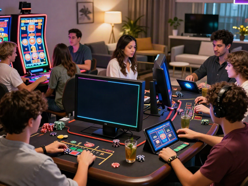 Engaging group enjoying non gamstop casino uk games in modern living room.