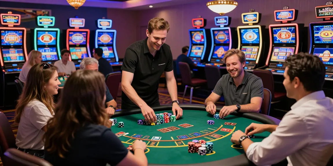 Players enjoying blackjack at a vibrant non GamStop casino UK, showcasing excitement and camaraderie.