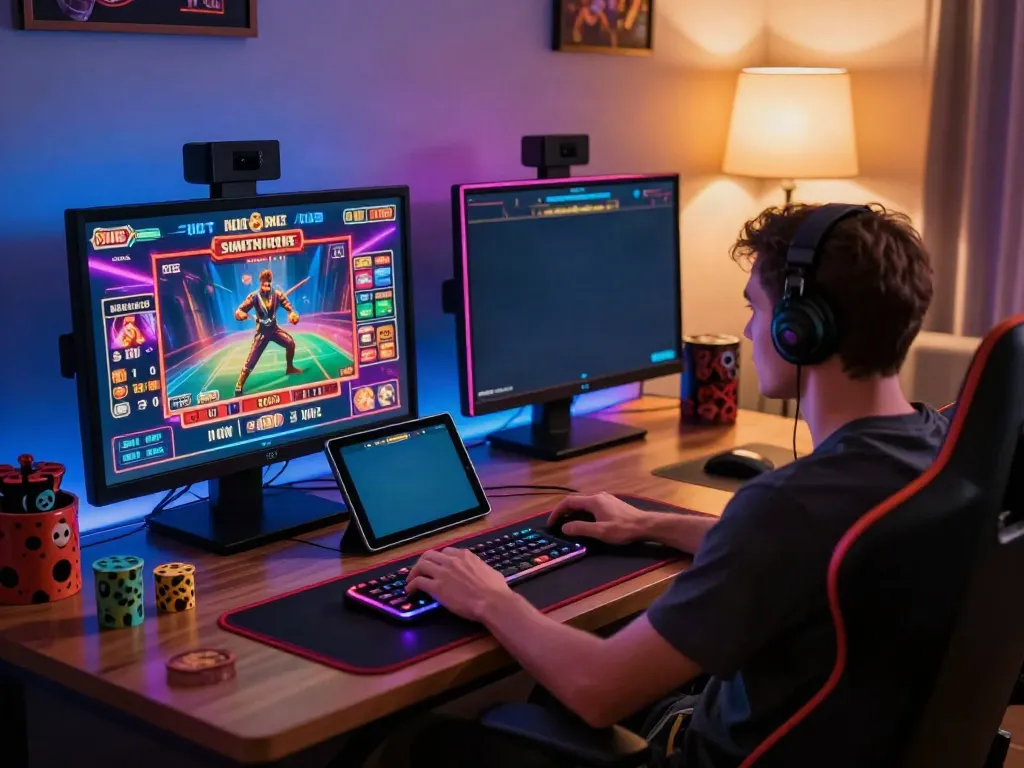 Engaged player experiencing non Gamstop casino UK games in a vibrant gaming setup.