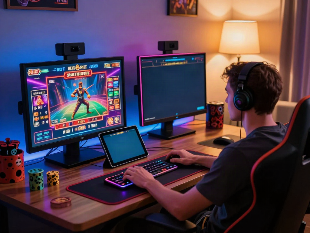 Engaged player experiencing non Gamstop casino UK games in a vibrant gaming setup.