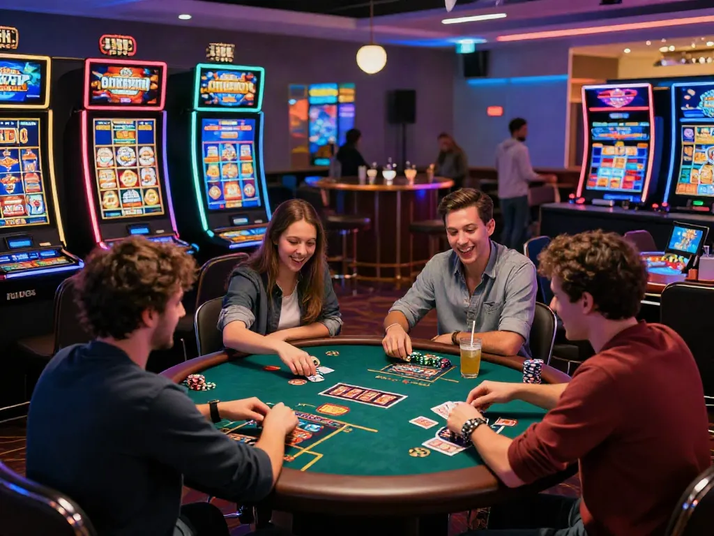 Engaged players enjoying games at non Gamstop casinos UK with lively atmosphere and modern design.