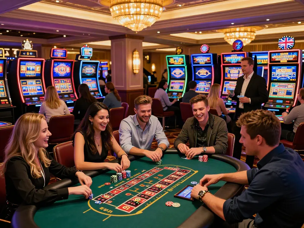 Exciting gaming atmosphere at a non Gamstop casino UK with friends enjoying roulette.