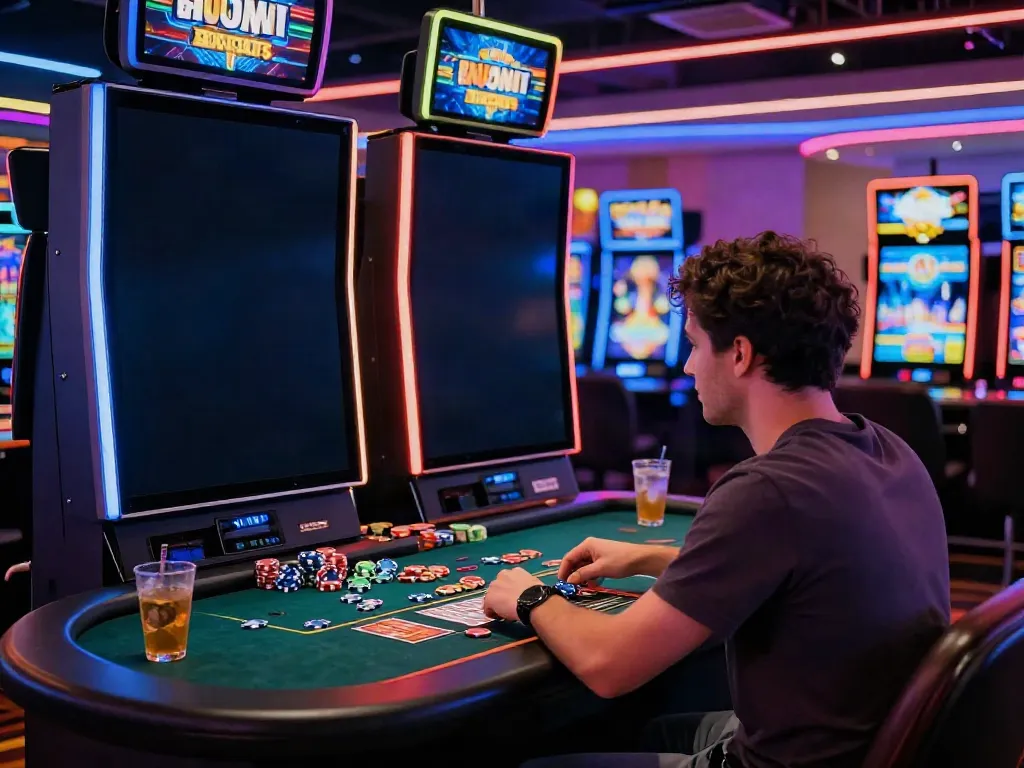 Player enjoying non Gamstop casino games in a vibrant gaming environment