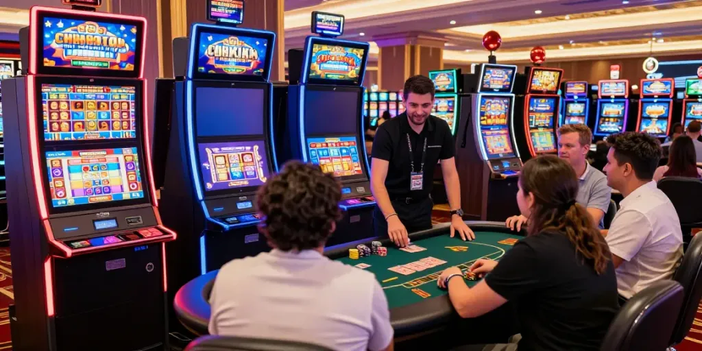 Engaged players enjoying the vibrant atmosphere of a non GamStop casino UK.