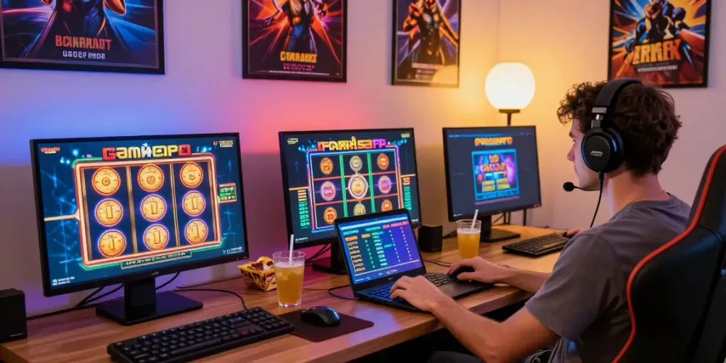 Engaged player enjoying non gamstop casino uk experience with vibrant games on screen.