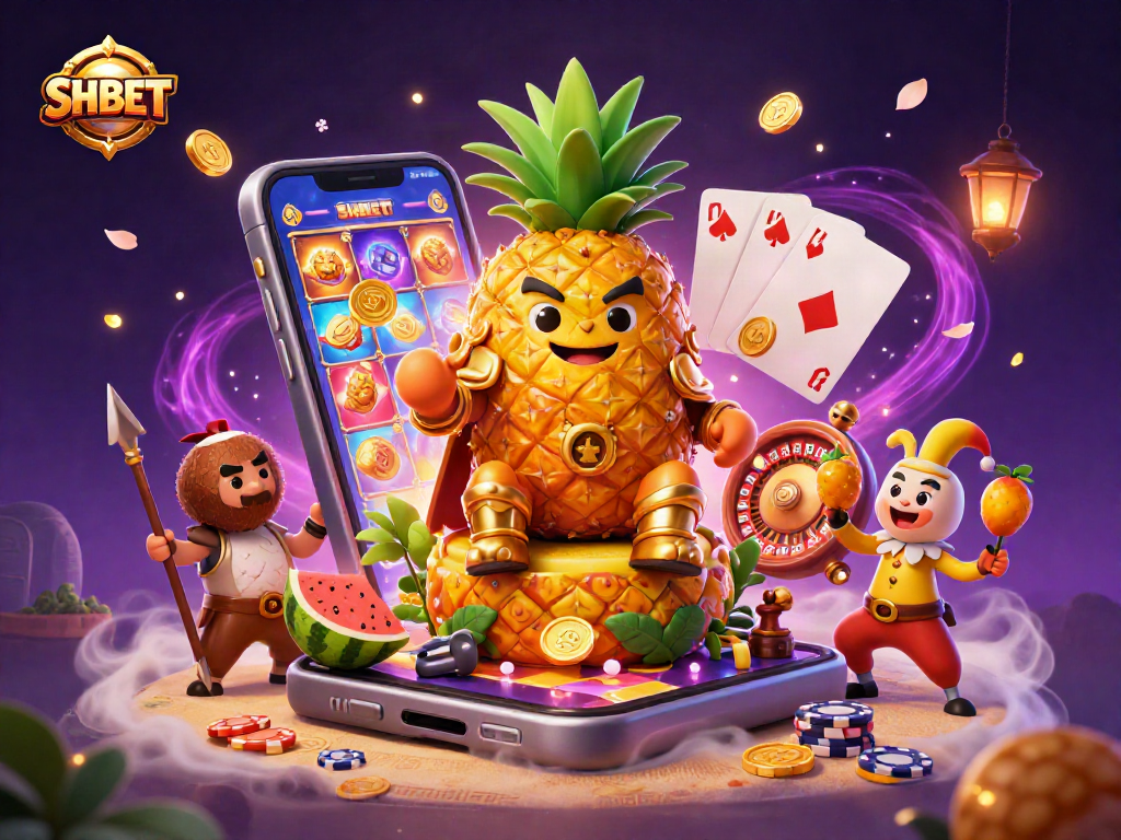 SHBET offers thrilling gameplay with high-stakes as the golden pineapple king reigns over this vibrant casino scene.