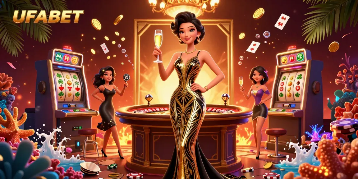 Play exciting games at UFABET with vibrant slots, roulette, and casino action in an elegant setting.
