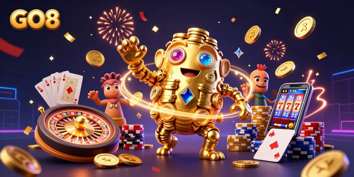 Engage with the GO8 casino experience featuring golden golem, sparkling gems, and dynamic game action.