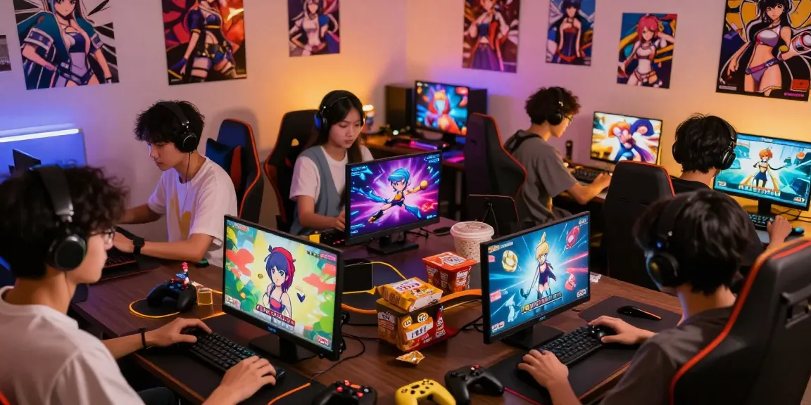 Players enjoying ecchi games in a vibrant gaming space, showcasing animated graphics and playful themes.