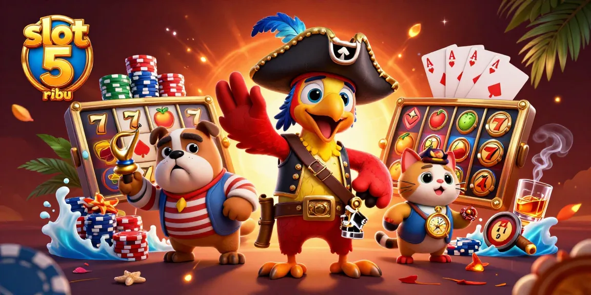 Spin slot 5 ribu reels amidst vibrant characters and casino elements in an engaging scene.