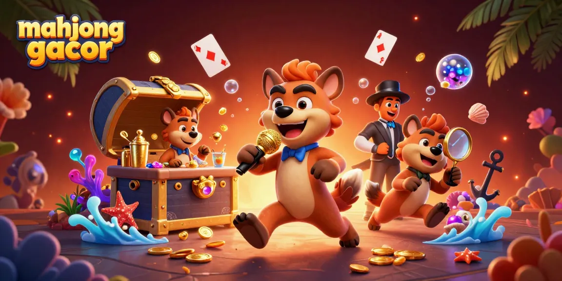 Engage with mahjong gacor at this vibrant casino scene with entertaining hyena characters.