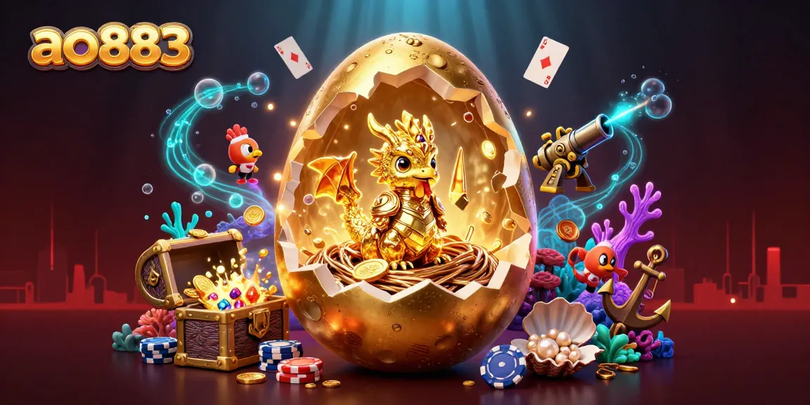 Experience the thrill of ao883 with a golden dragon guarding poker chips amid dazzling casino elements.