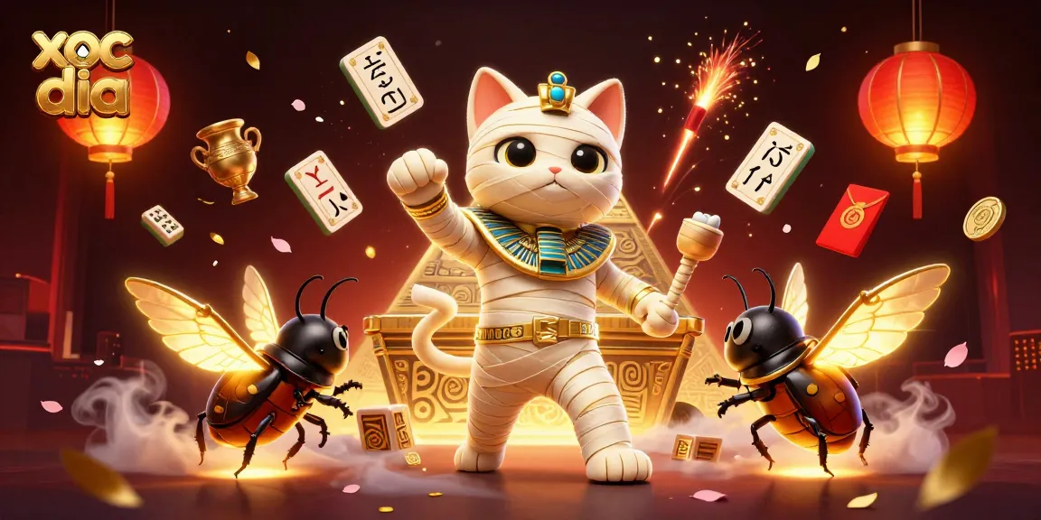 Xoc dia gameplay in a vibrant 3D casino scene featuring ancient Egyptian elements and rich decorations.