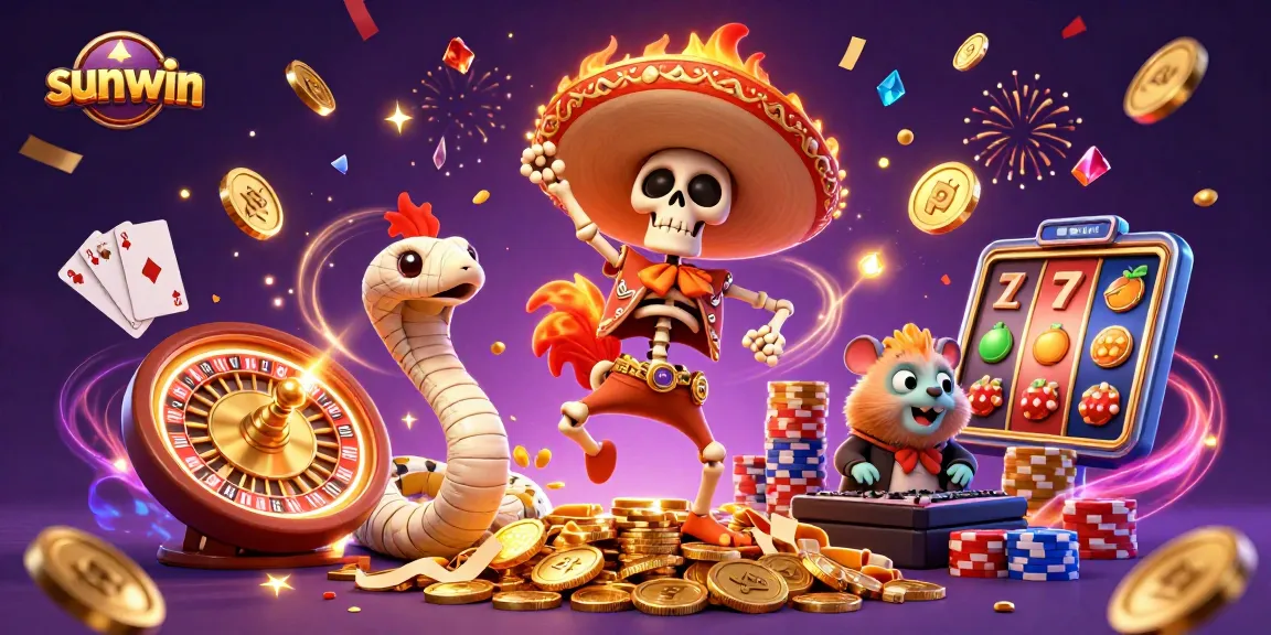 Experience excitement at sunwin with a lively 3D casino scene featuring engaging characters and dynamic elements.