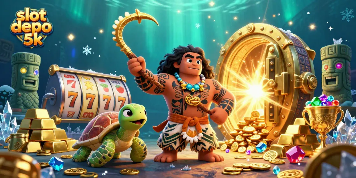 Spin to win with slot depo 5k in a vibrant casino adventure illustration